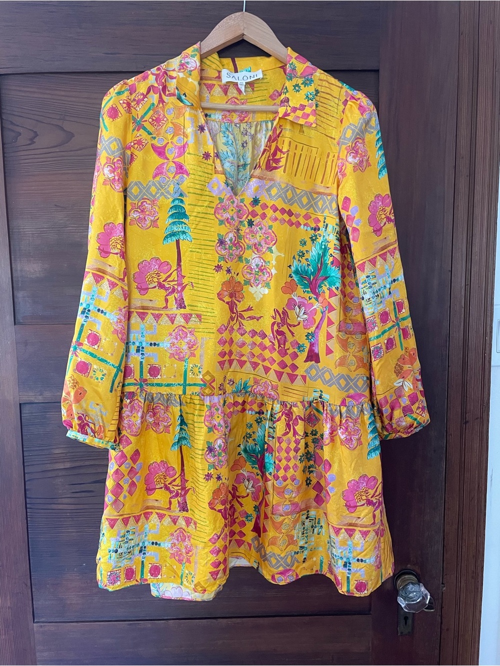 SALONI Yellow Multicolor Printed Long Sleeve Mini Dress